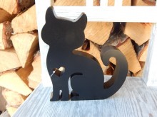 Dřevěná dekorace kočka černá 16,5 x 20 cm 