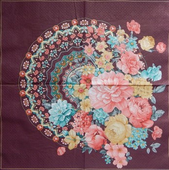Ubrousky 33 x 33 cm Květinová mandala na bordó