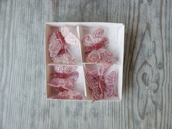Klip motýl - růžové s glitry 8 ks 4,5 cm