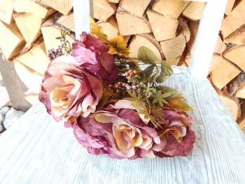 Umělá kytice růže vínová 6 ks podzim 40 cm