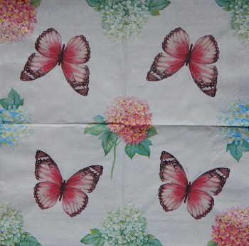 Ubrousky 33 x 33 cm Motýl a hortenzie
