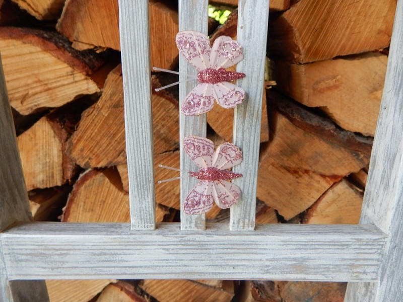 Klip motýl - růžové s glitry 8 ks 4,5 cm